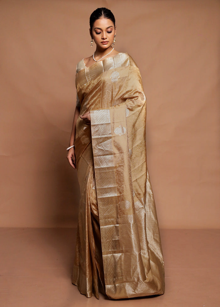 Golden Handloom Kanchipuram Pure Silk Saree With Blouse Piece