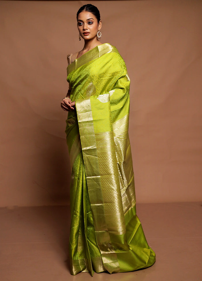 Green Handloom Kanchipuram Pure Silk Saree With Blouse Piece