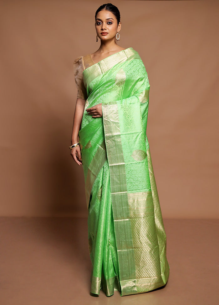 Green Handloom Kanchipuram Pure Silk Saree With Blouse Piece