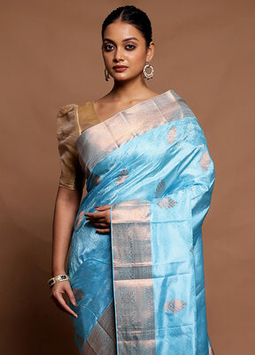 Blue Handloom Kanchipuram Pure Silk Saree With Blouse Piece