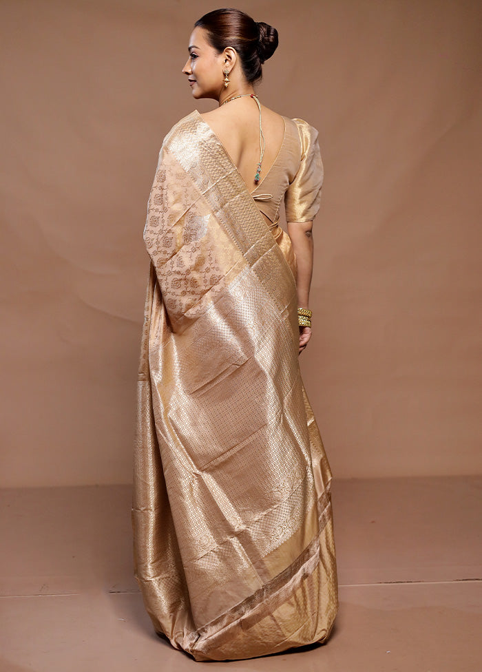 Cream Handloom Kanchipuram Pure Silk Saree With Blouse Piece