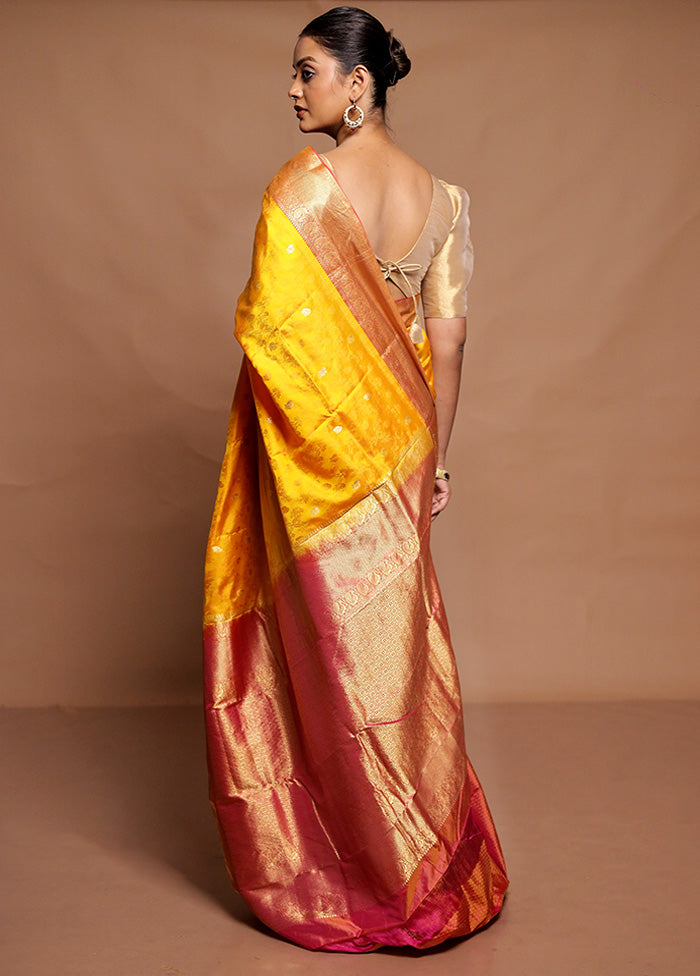 Yellow Handloom Kanchipuram Pure Silk Saree With Blouse Piece