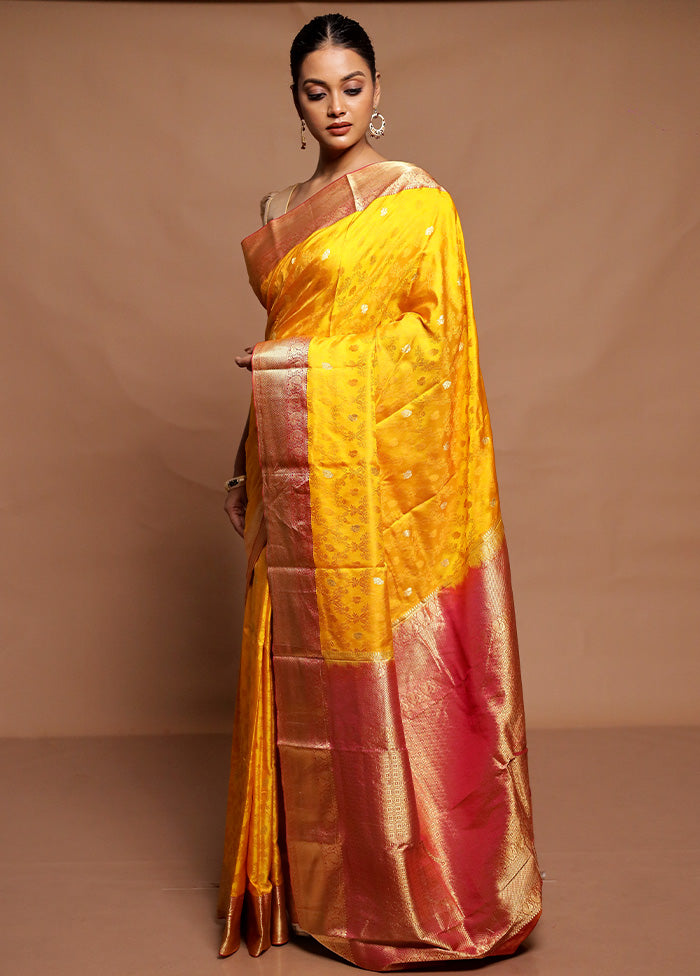 Yellow Handloom Kanchipuram Pure Silk Saree With Blouse Piece