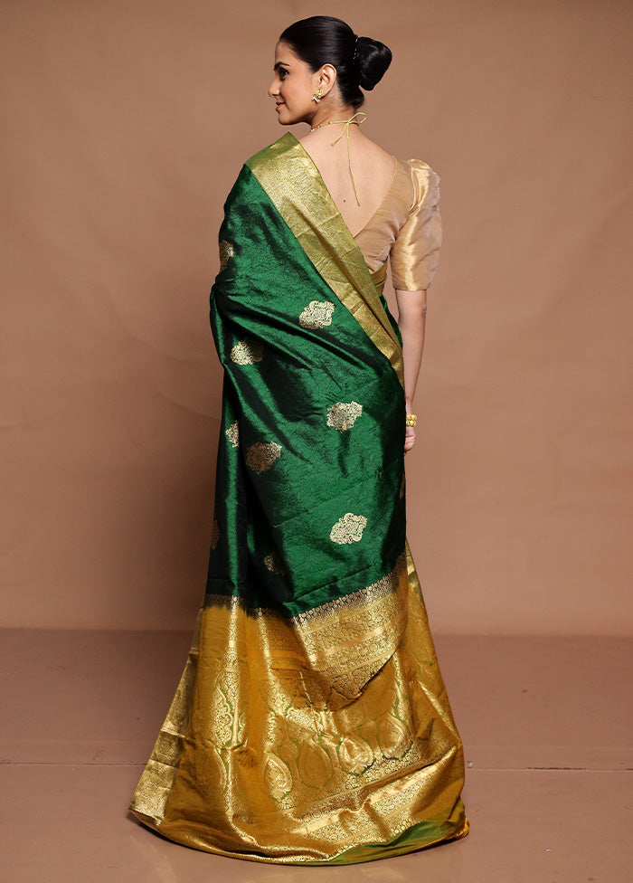 Green Handloom Kanchipuram Pure Silk Saree With Blouse Piece