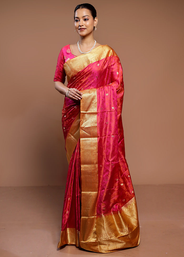 Pink Handloom Kanchipuram Pure Silk Saree With Blouse Piece