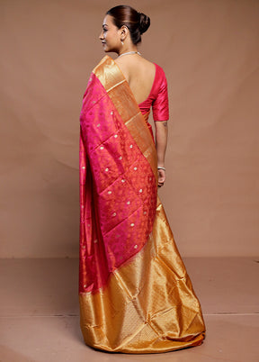 Pink Handloom Kanchipuram Pure Silk Saree With Blouse Piece