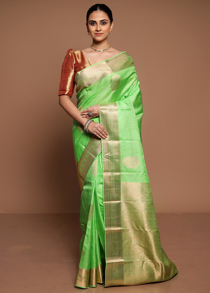 Green Handloom Kanchipuram Pure Silk Saree With Blouse Piece