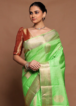 Green Handloom Kanchipuram Pure Silk Saree With Blouse Piece