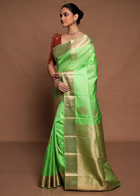 Green Handloom Kanchipuram Pure Silk Saree With Blouse Piece