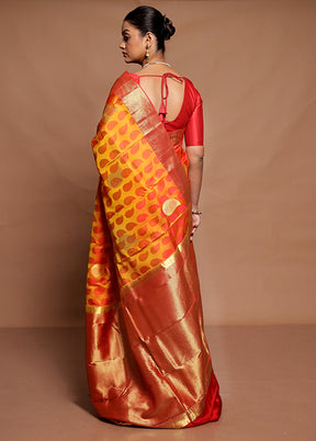 Yellow Handloom Kanchipuram Pure Silk Saree With Blouse Piece