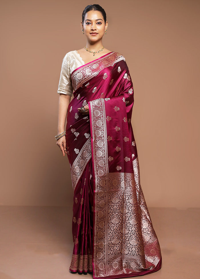 Purple Banarasi Silk Saree With Blouse Piece