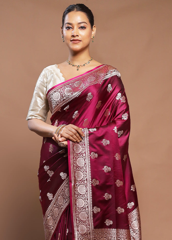 Purple Banarasi Silk Saree With Blouse Piece