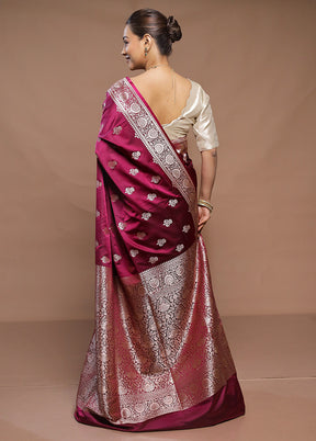 Purple Banarasi Silk Saree With Blouse Piece