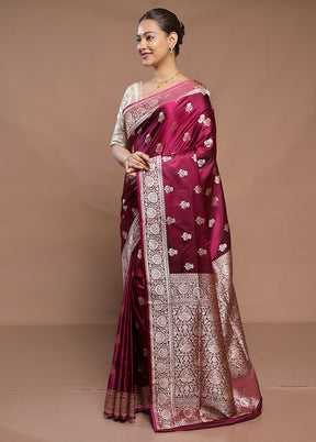 Purple Banarasi Silk Saree With Blouse Piece