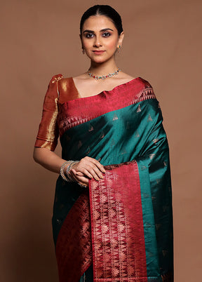 Green Dupion Silk Saree With Blouse Piece