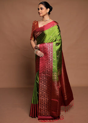 Green Dupion Silk Saree With Blouse Piece