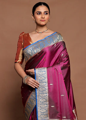 Purple Banarasi Silk Saree With Blouse Piece