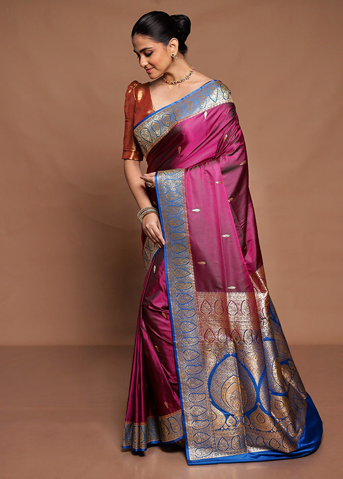 Purple Banarasi Silk Saree With Blouse Piece