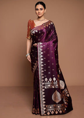 Purple Banarasi Silk Saree With Blouse Piece