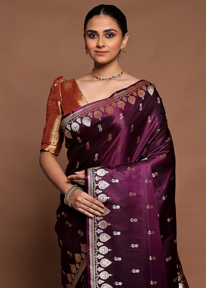 Purple Banarasi Silk Saree With Blouse Piece