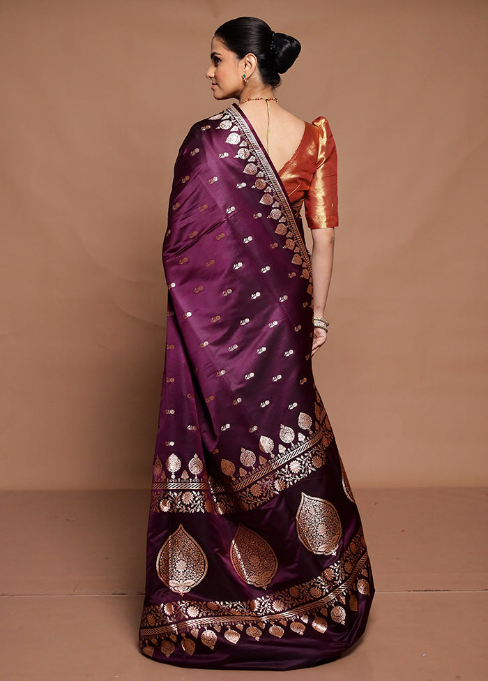 Purple Banarasi Silk Saree With Blouse Piece