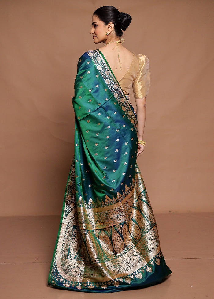 Green Banarasi Silk Saree With Blouse Piece