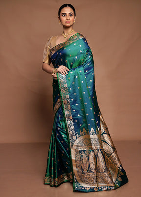 Green Banarasi Silk Saree With Blouse Piece