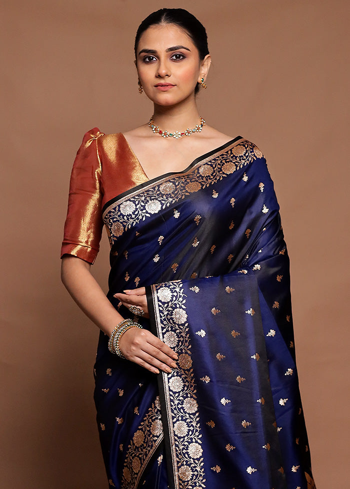 Blue Banarasi Silk Saree With Blouse Piece