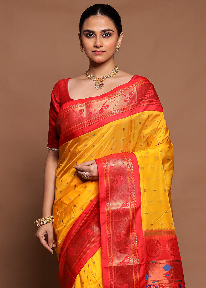 Yellow Kanjivaram Silk Saree With Blouse Piece