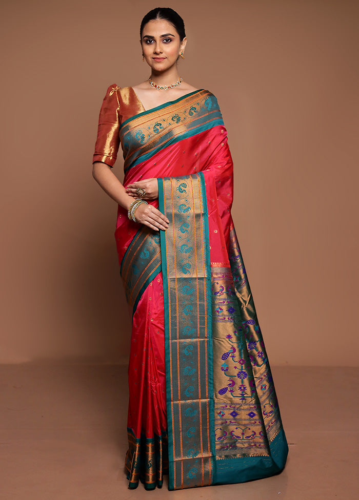 Pink Kanjivaram Silk Saree With Blouse Piece