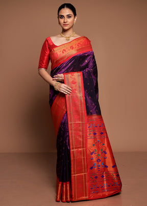 Purple Kanjivaram Silk Saree With Blouse Piece