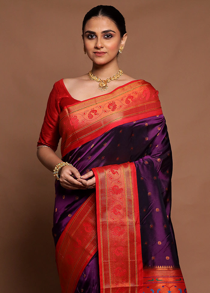 Purple Kanjivaram Silk Saree With Blouse Piece