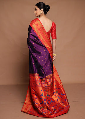 Purple Kanjivaram Silk Saree With Blouse Piece