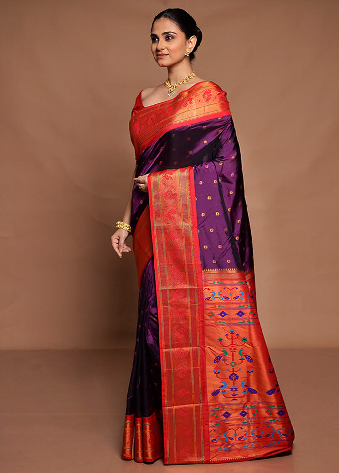 Purple Kanjivaram Silk Saree With Blouse Piece