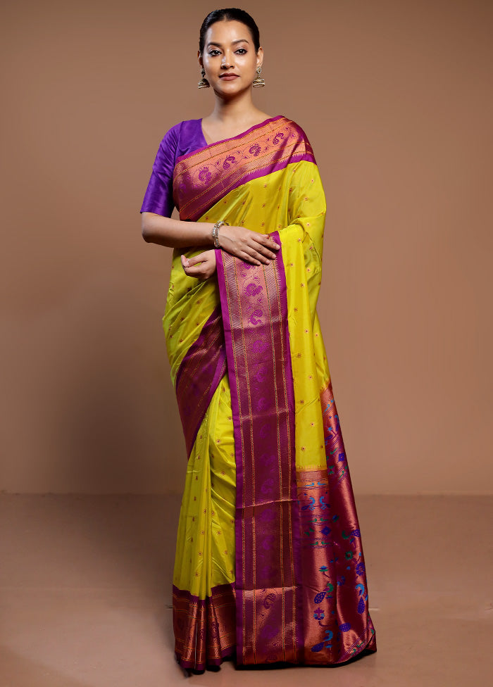 Yellow Kanjivaram Silk Saree With Blouse Piece