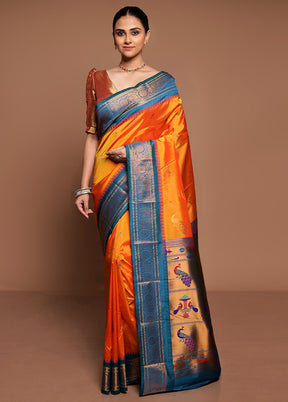 Orange Kanjivaram Silk Saree With Blouse Piece