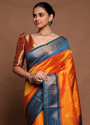 Orange Kanjivaram Silk Saree With Blouse Piece