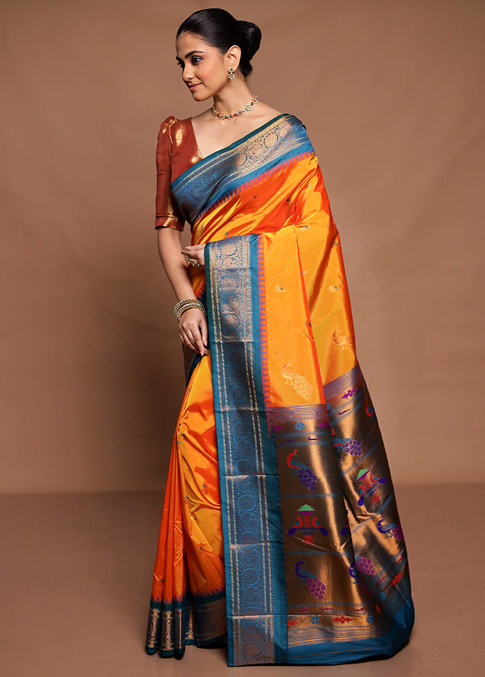 Orange Kanjivaram Silk Saree With Blouse Piece