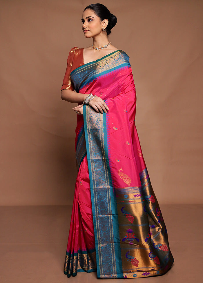 Pink Kanjivaram Silk Saree With Blouse Piece