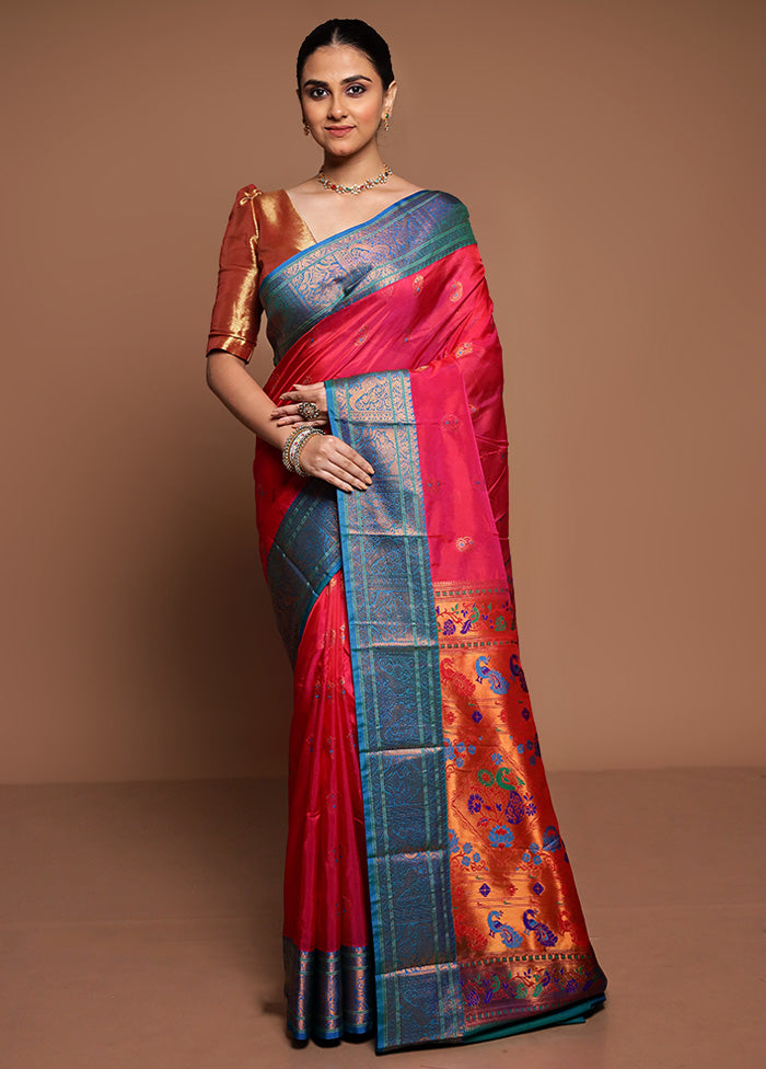 Pink Kanjivaram Silk Saree With Blouse Piece