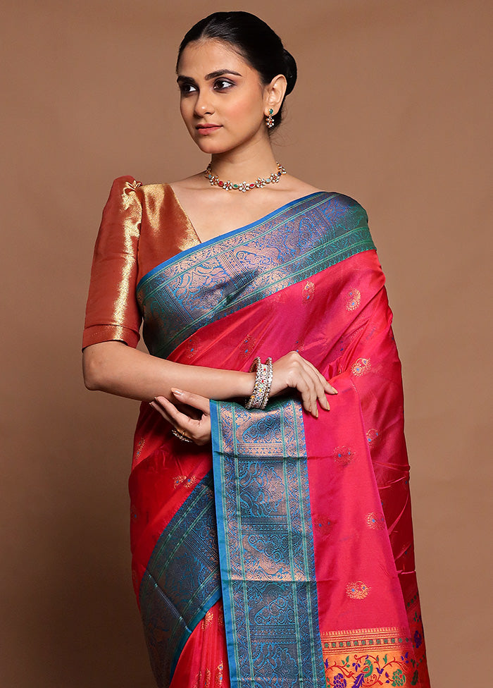 Pink Kanjivaram Silk Saree With Blouse Piece