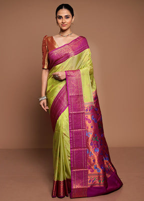 Green Kanjivaram Silk Saree With Blouse Piece