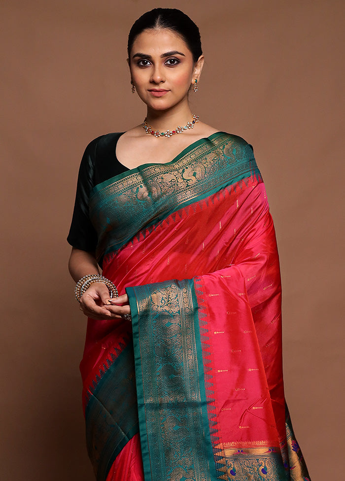 Pink Kanjivaram Silk Saree With Blouse Piece