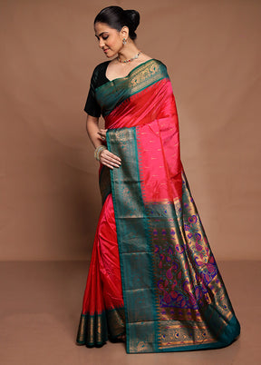 Pink Kanjivaram Silk Saree With Blouse Piece