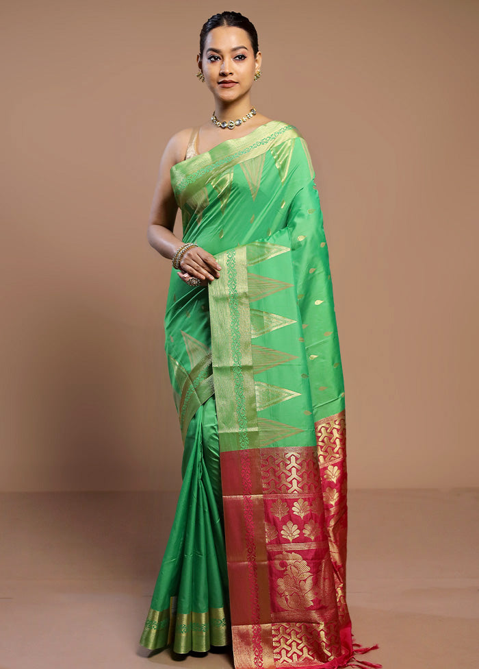 Green Kanjivaram Silk Saree With Blouse Piece