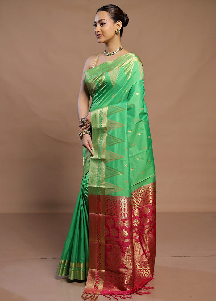 Green Kanjivaram Silk Saree With Blouse Piece