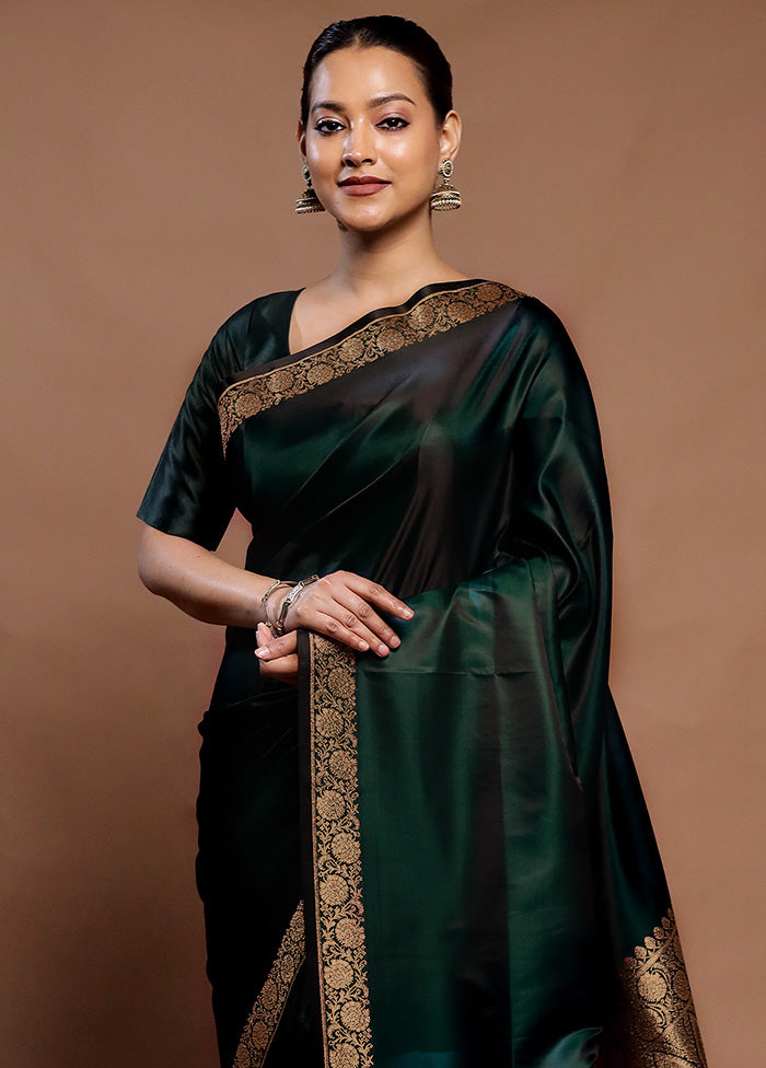 Green Banarasi Silk Saree With Blouse Piece