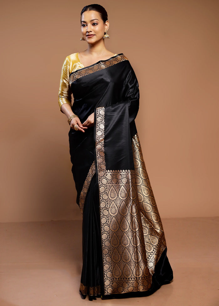 Black Banarasi Silk Saree With Blouse Piece