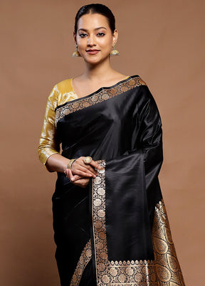 Black Banarasi Silk Saree With Blouse Piece