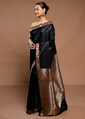 Black Banarasi Silk Saree With Blouse Piece